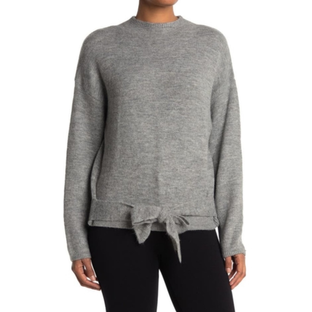 Wayf Gray Tie Waist Crew Neck Sweater
